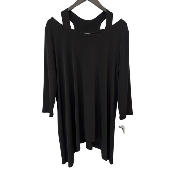 Clara Sun Woo Tunic Size XL Black Asymmetric Hem Cutout Neckline Lagenlook Artsy - Picture 1 of 8